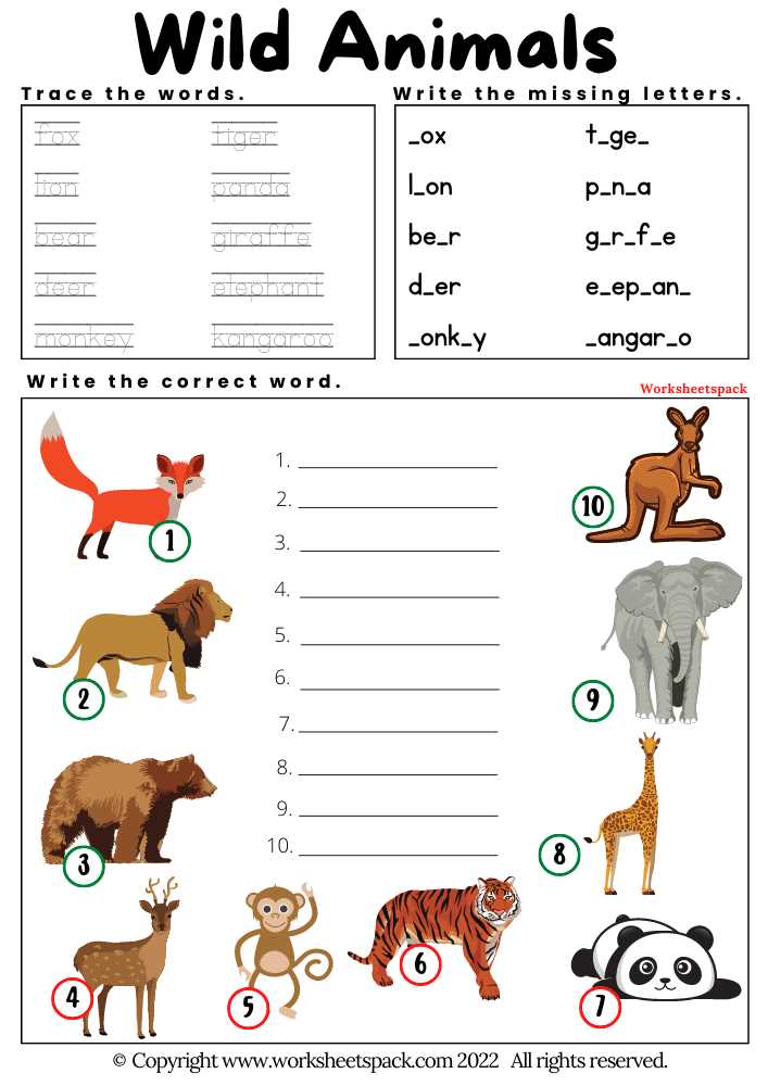 wild animals worksheets