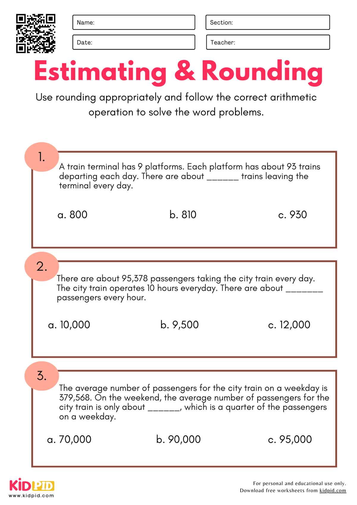 word problem worksheets