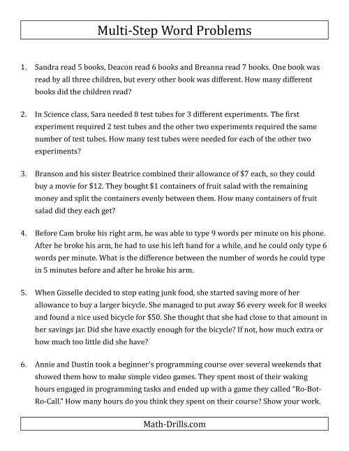 word problems worksheet