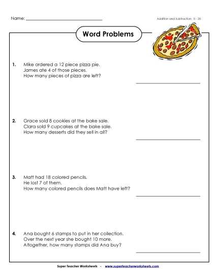word problems worksheet