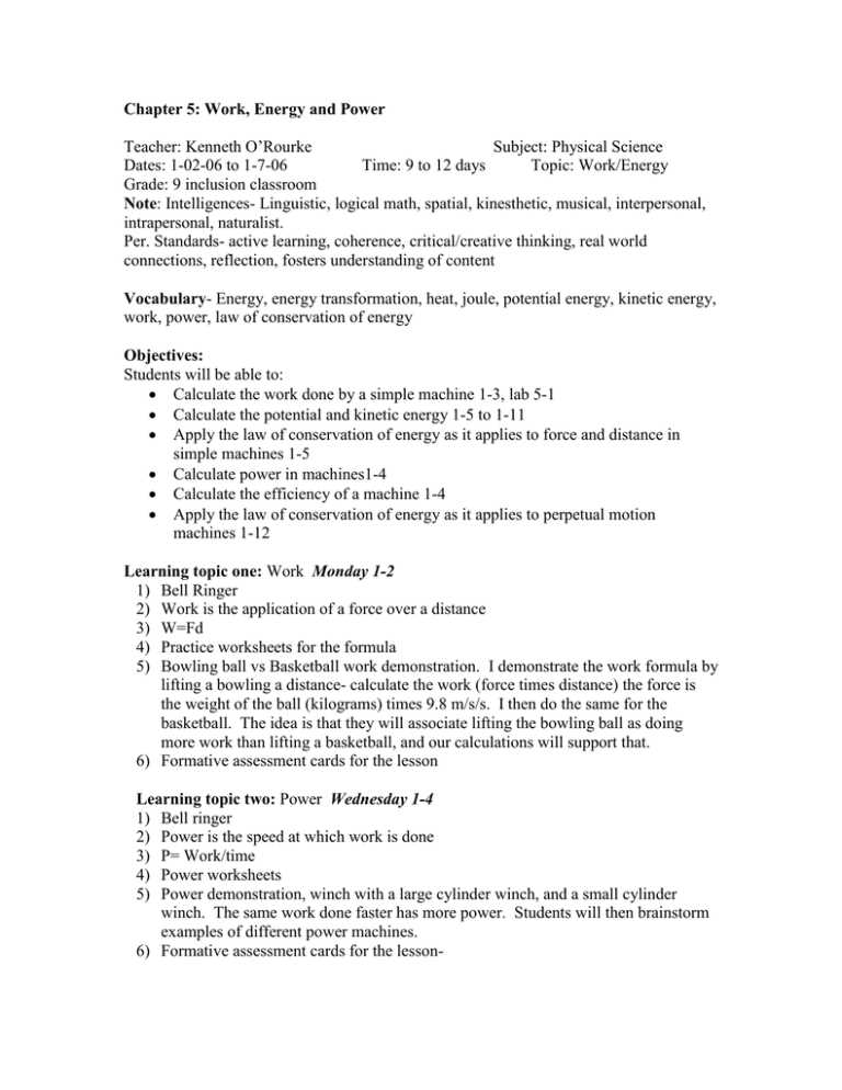 work power and energy worksheet