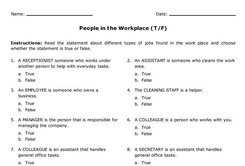 workplace worksheets