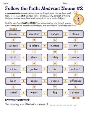 worksheet abstract nouns