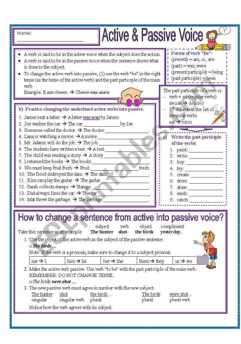 worksheet active passive