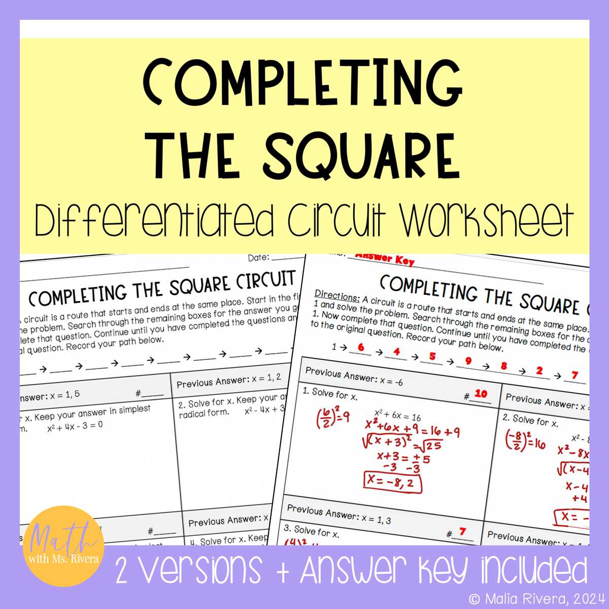 worksheet completing the square