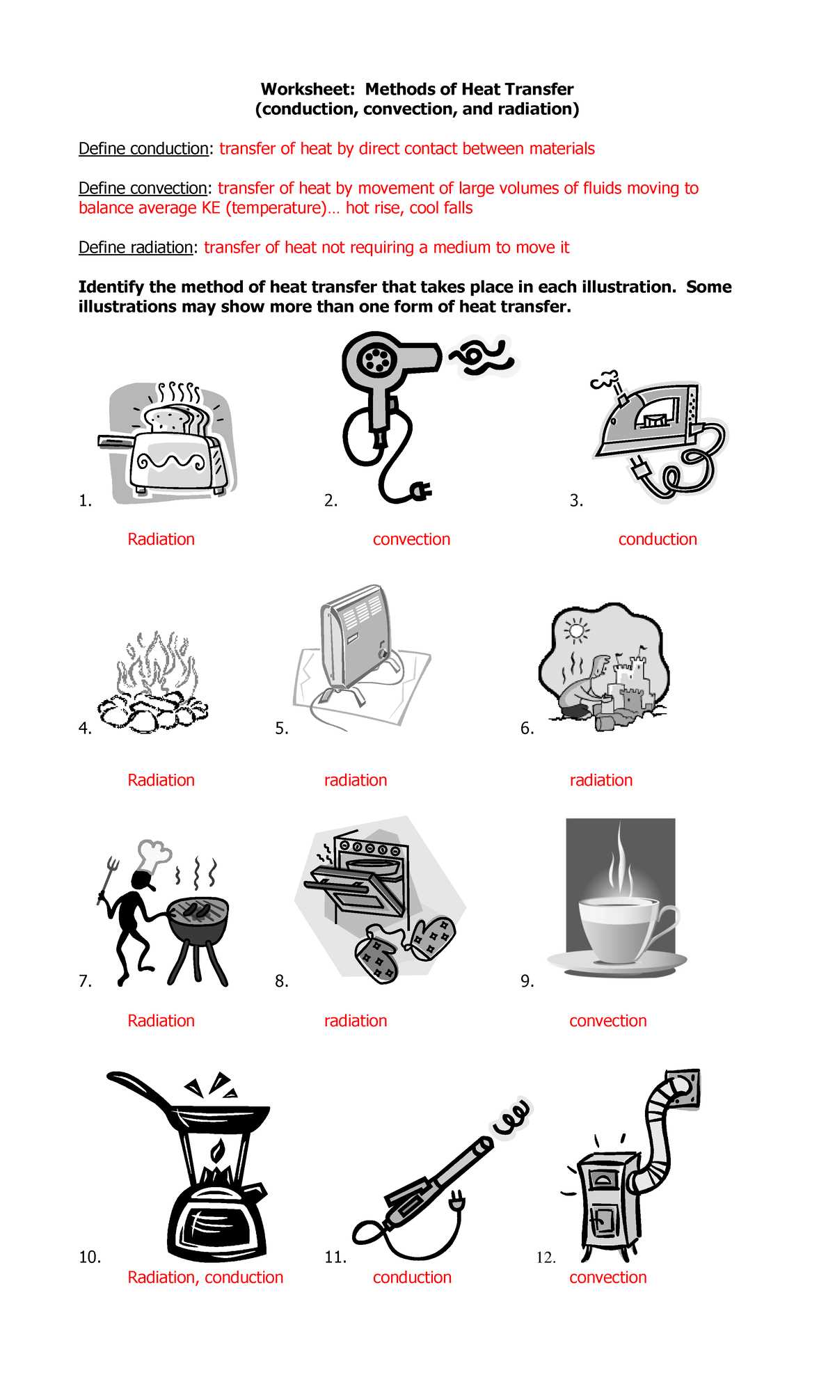 worksheet conduction convection radiation