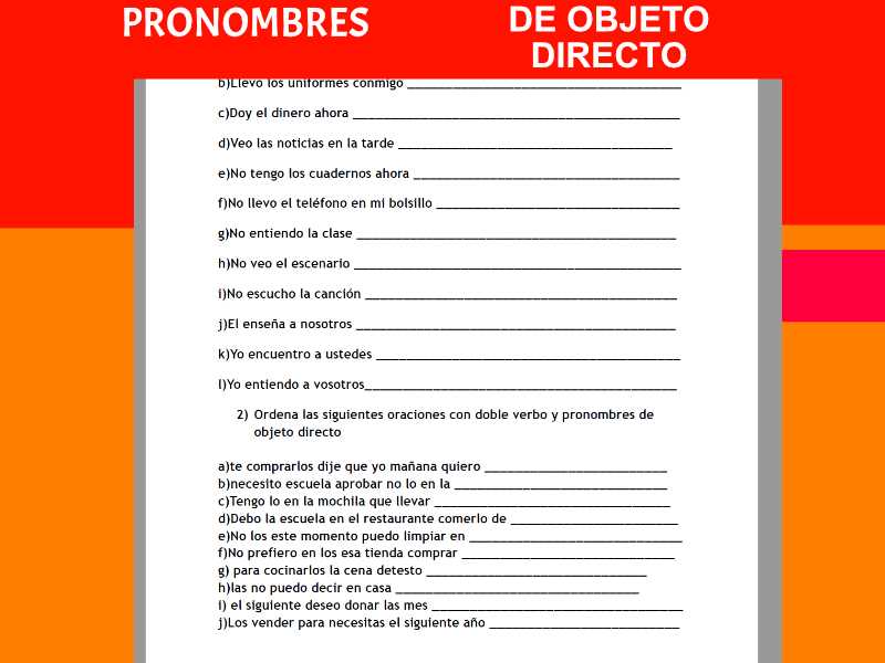 worksheet direct object pronouns spanish