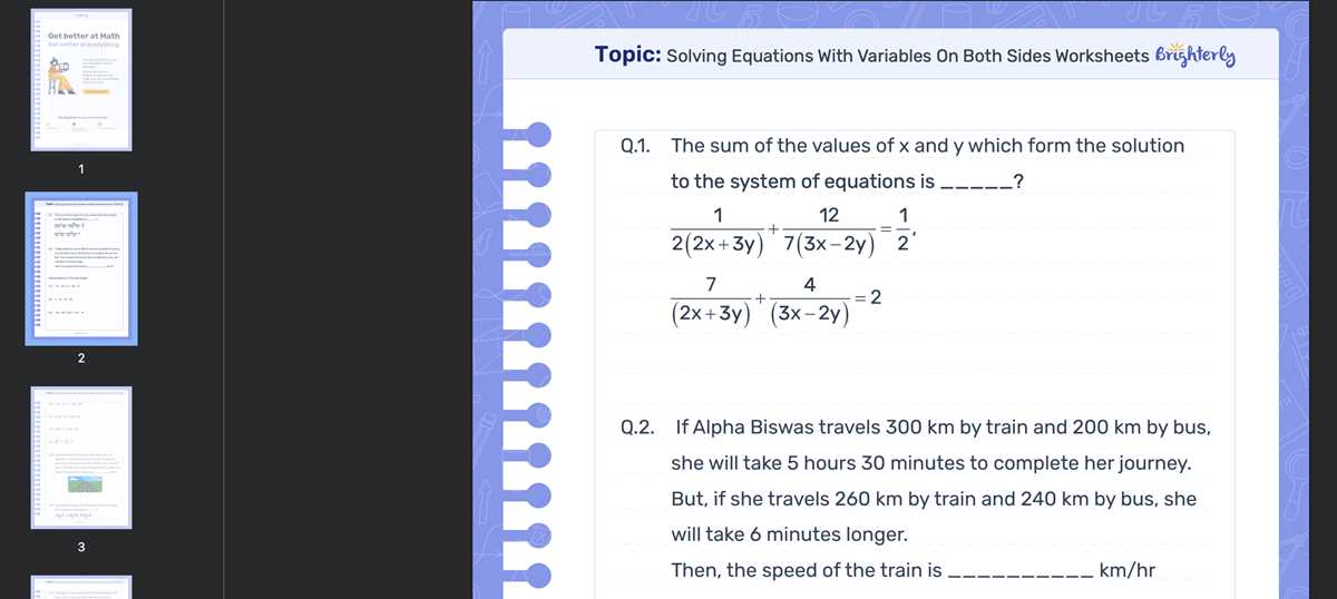 worksheet equations with variables on both sides
