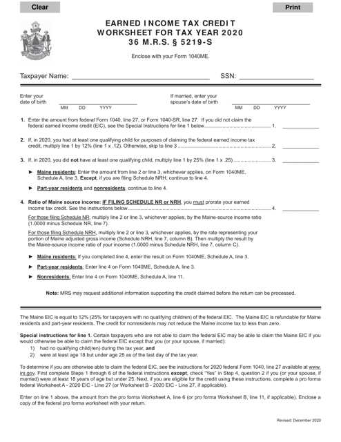 worksheet for earned income tax credit