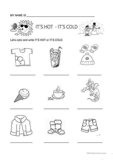 worksheet for hot and cold
