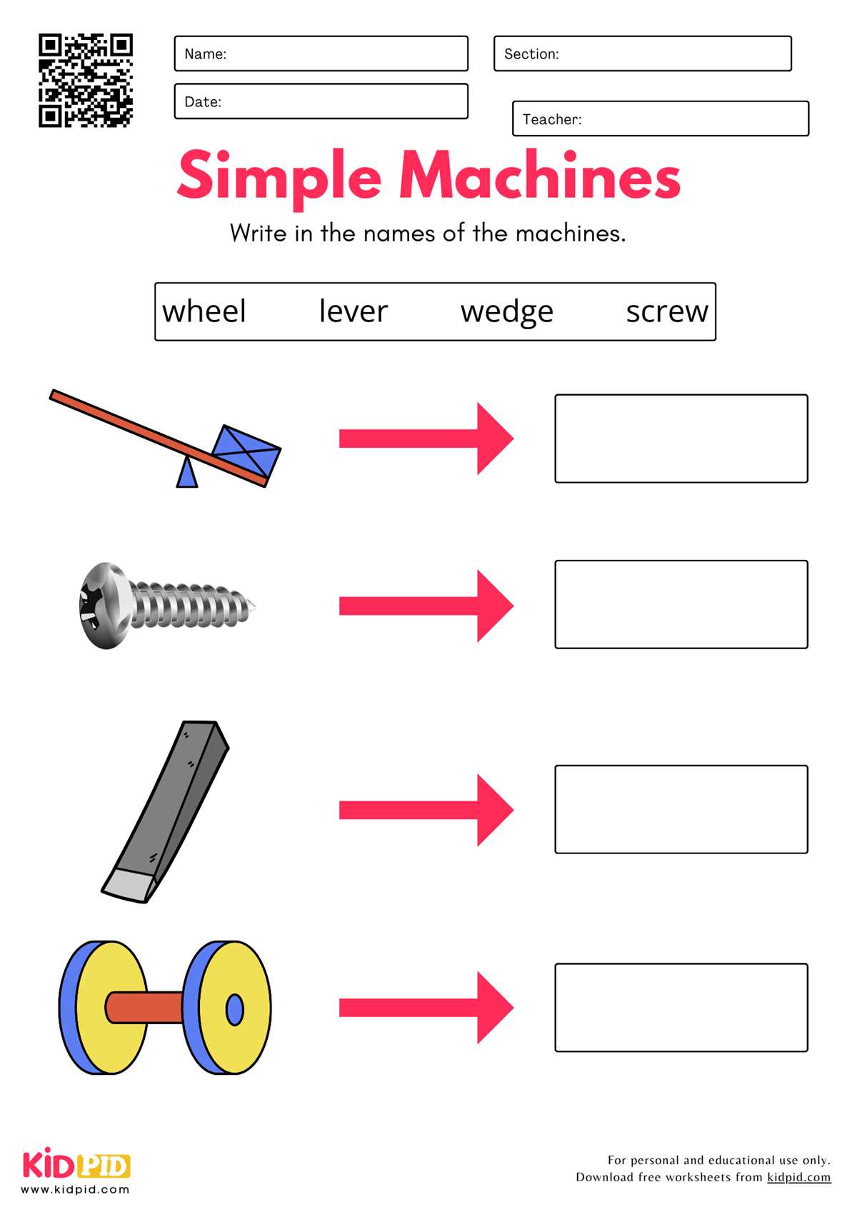 worksheet for simple machines