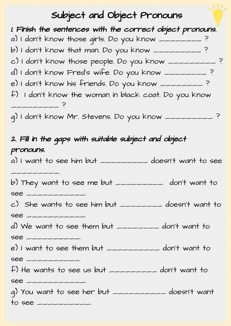 worksheet for subject pronouns