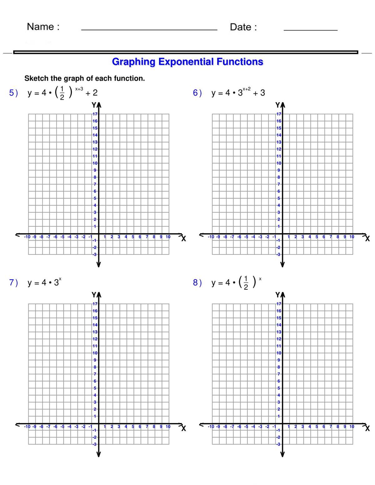 worksheet graphing exponential functions