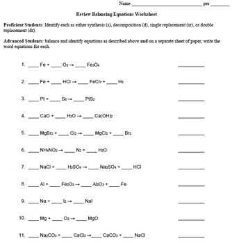 worksheet law of conservation of mass
