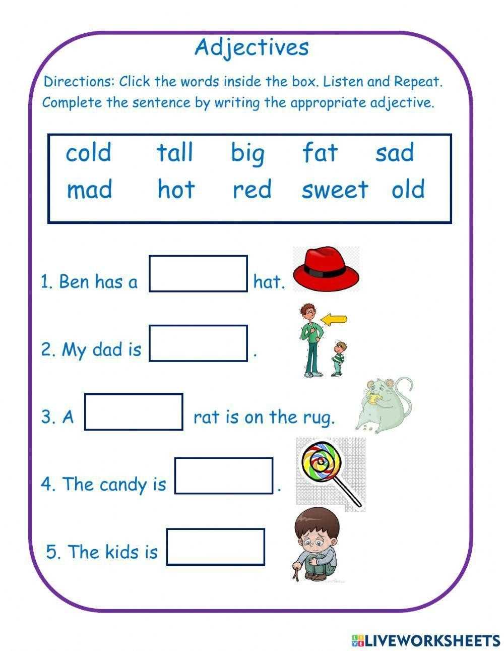 worksheet of adjectives