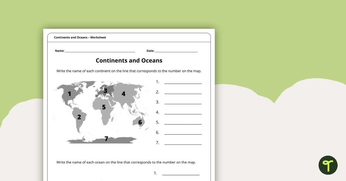 worksheet of continents and oceans