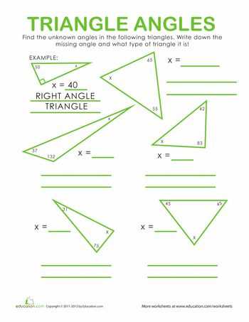 worksheet on finding missing angles in a triangle