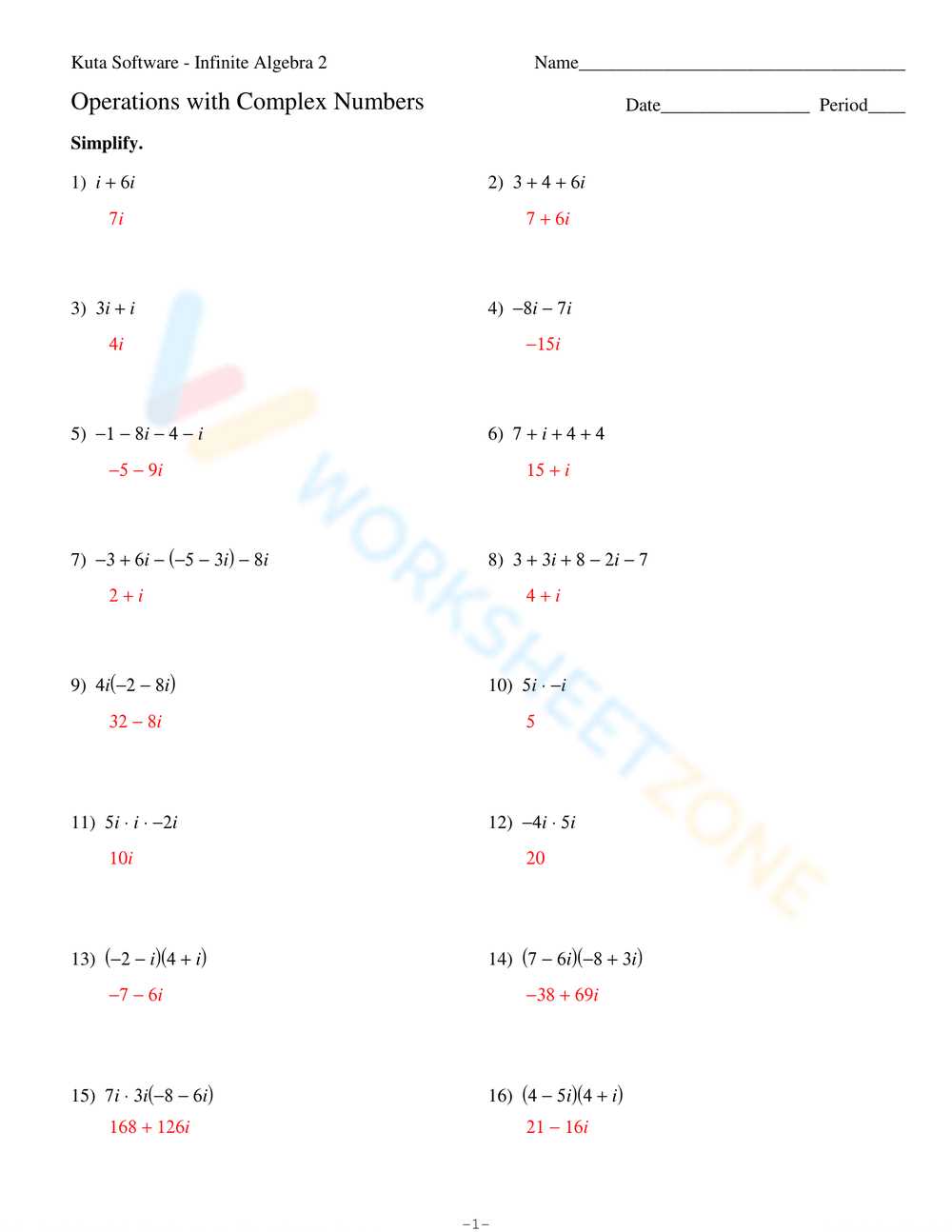 worksheet on imaginary numbers