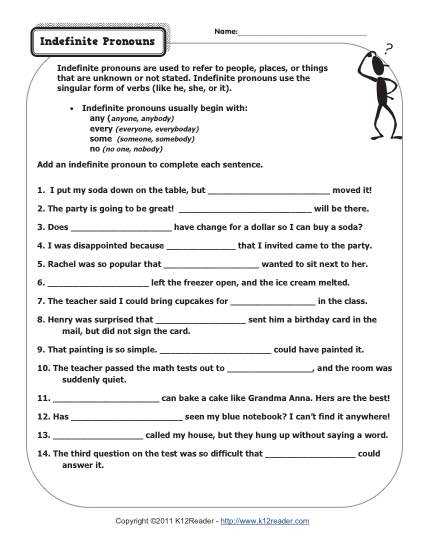 worksheet on indefinite pronouns