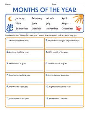 worksheet on months of the year