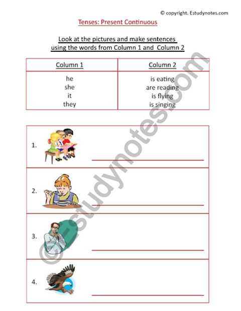 worksheet on present continuous tense