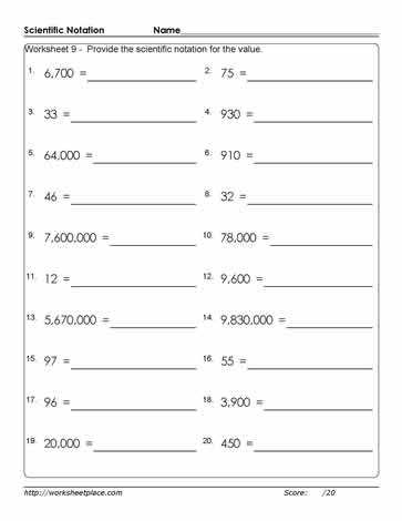 worksheet on scientific notation