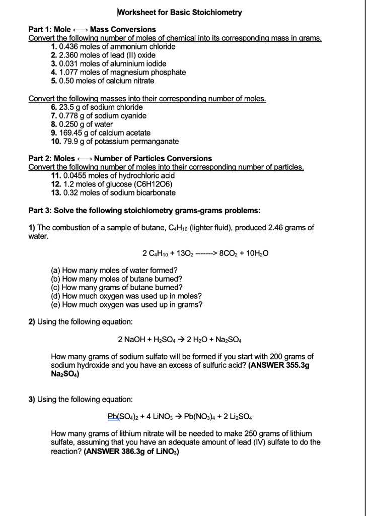 worksheet on stoichiometry