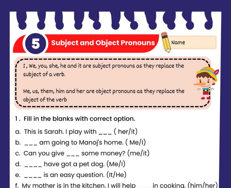 worksheet on subject and object pronouns
