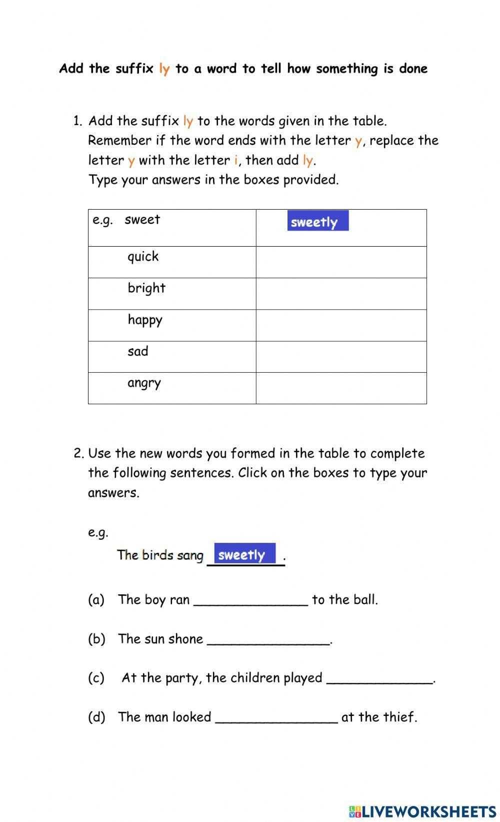 worksheet suffix ly