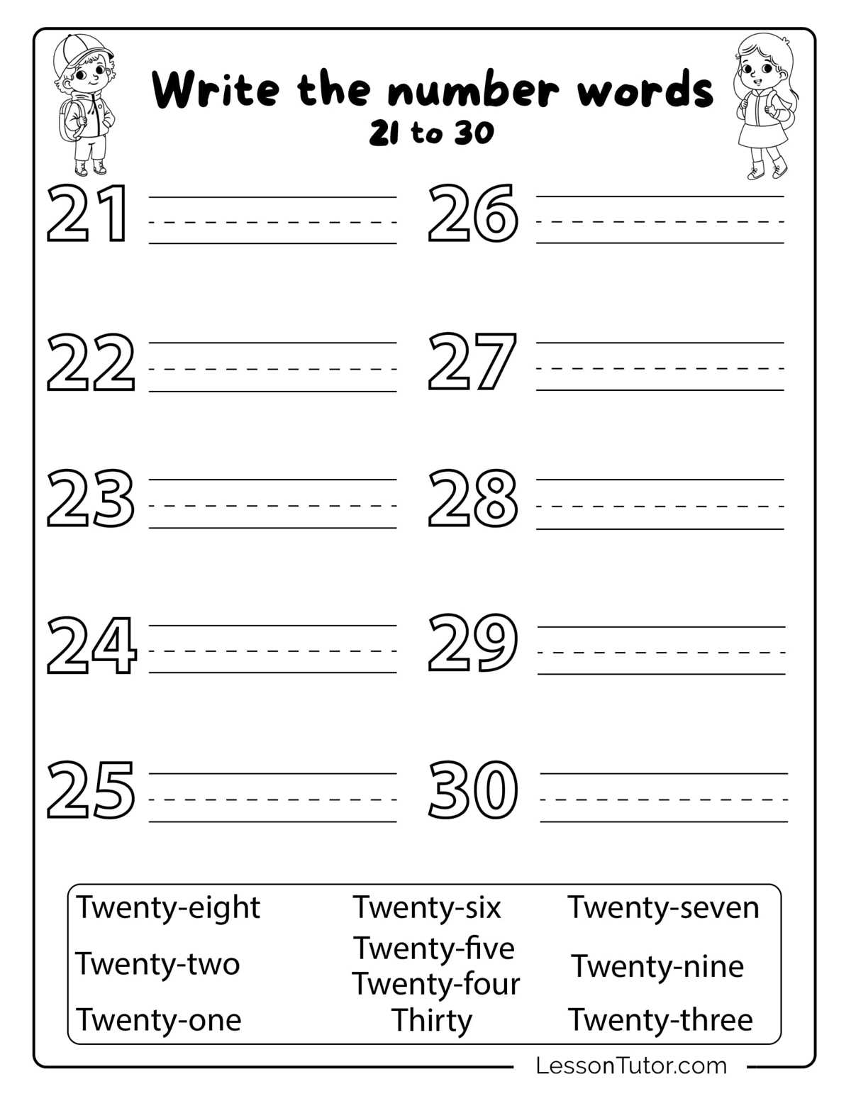 worksheet write numbers in words