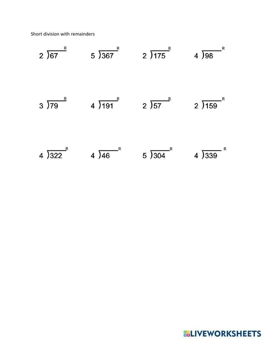 worksheets division with remainders