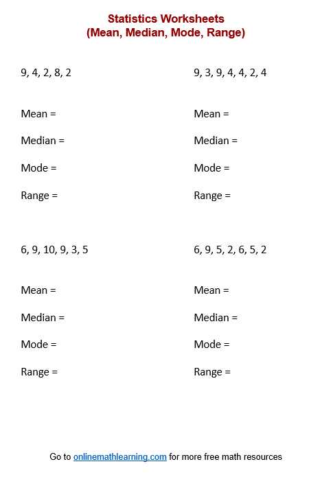 worksheets for mean median and mode