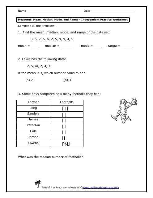 worksheets for mean median and mode