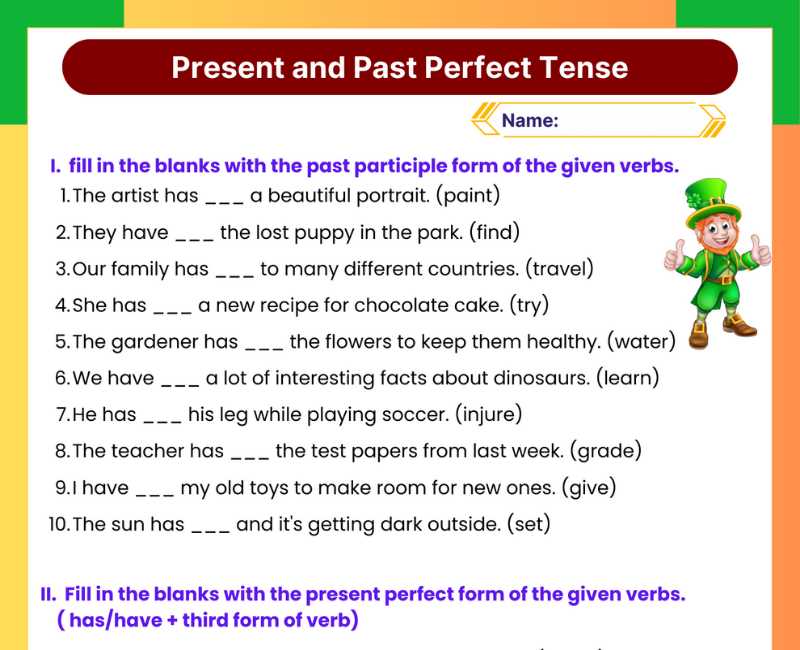 worksheets for present perfect tense