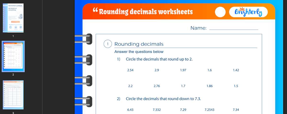 worksheets for rounding decimals