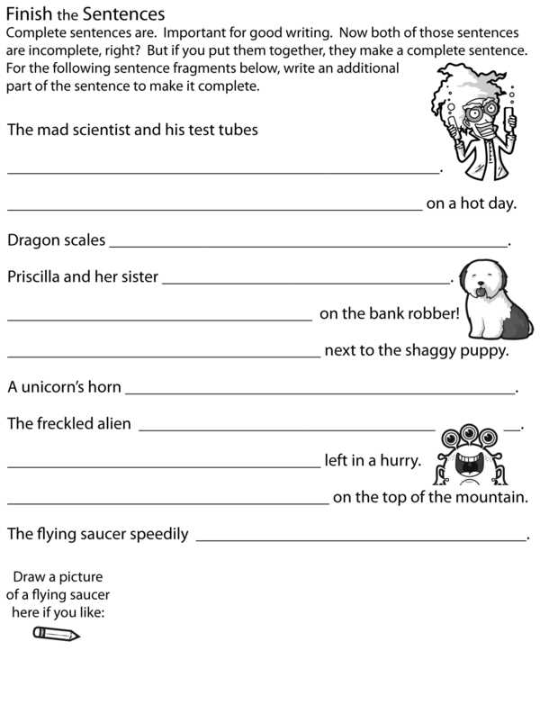 worksheets for sentences and fragments