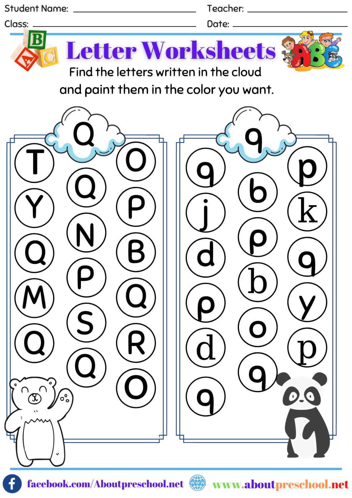 worksheets for the letter q