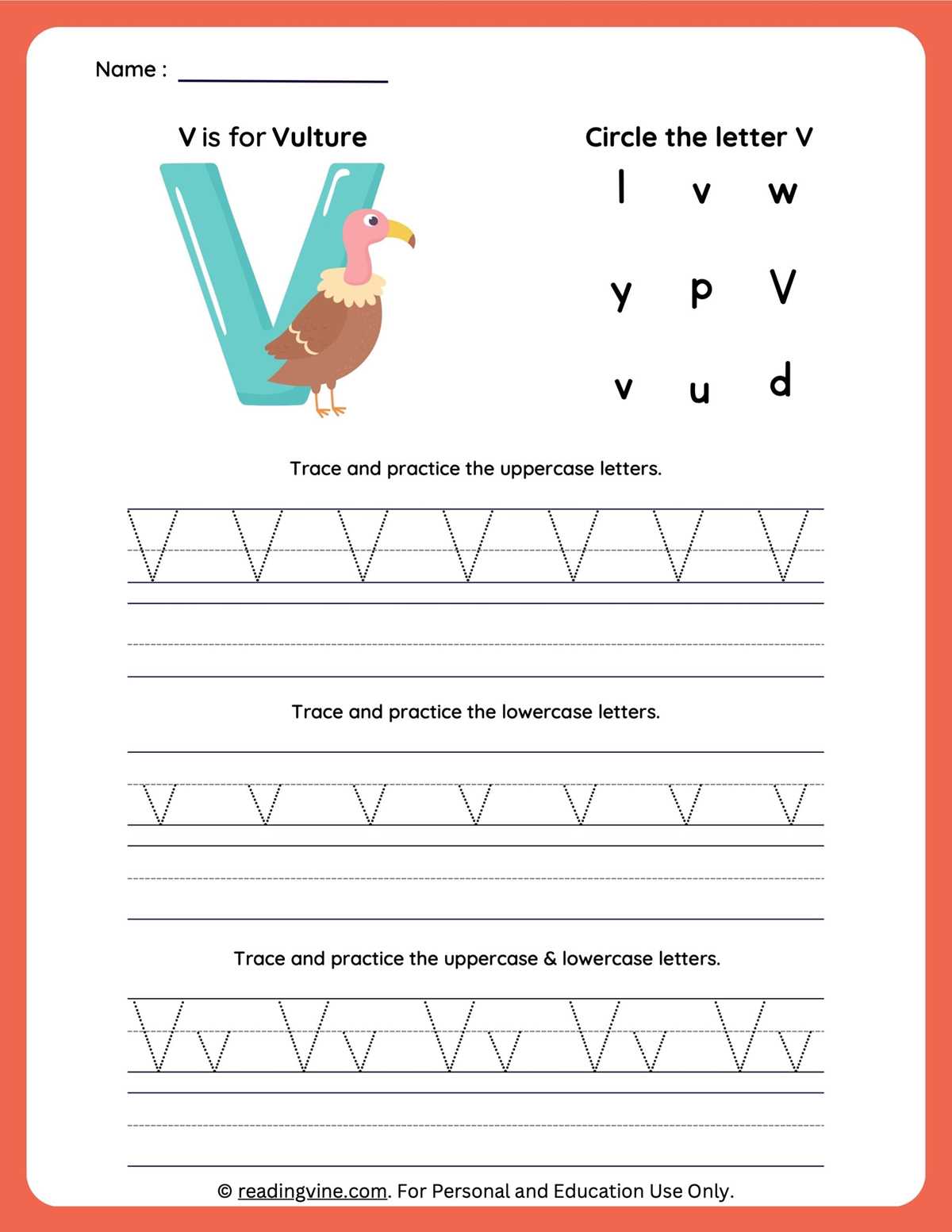 worksheets for the letter v
