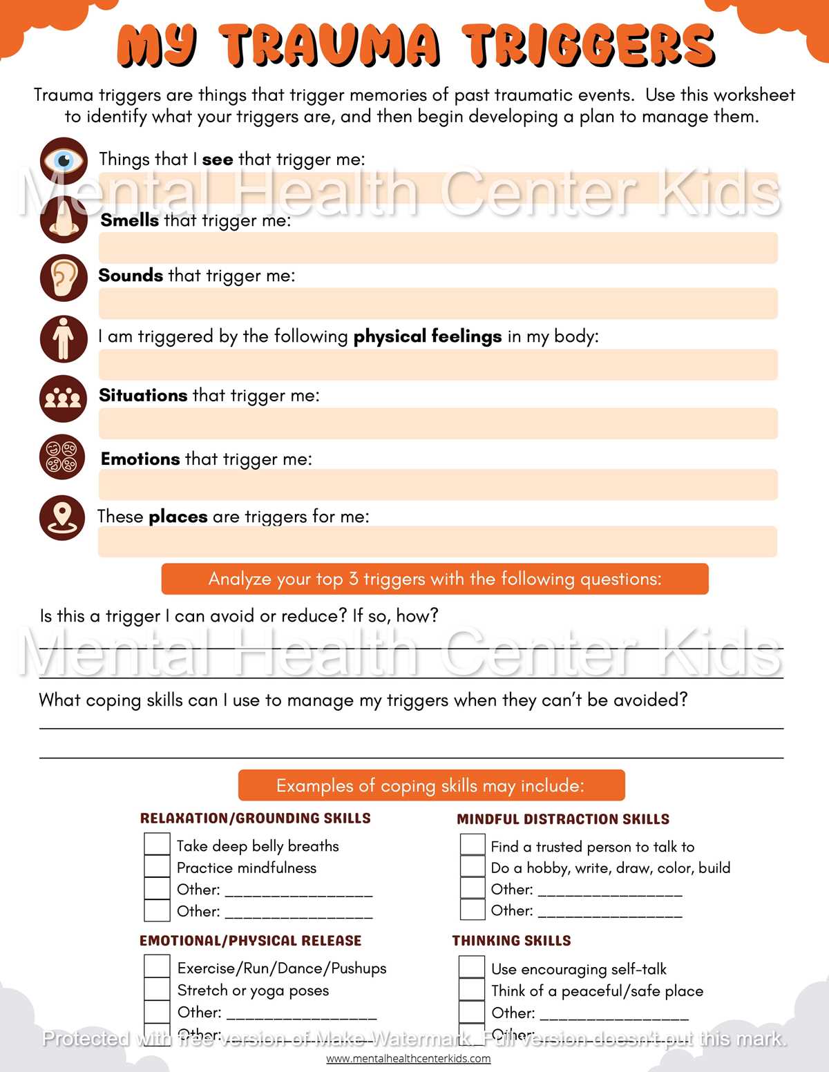 worksheets for trauma