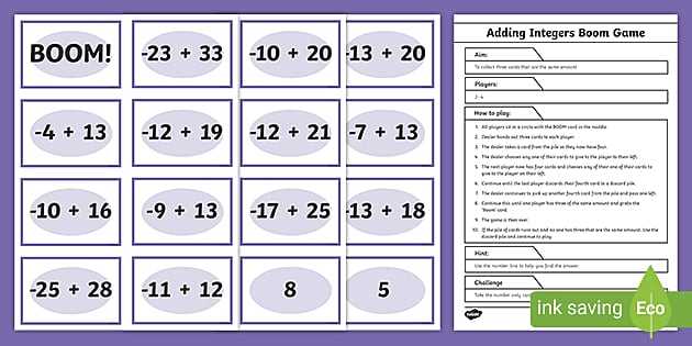 worksheets on addition of integers