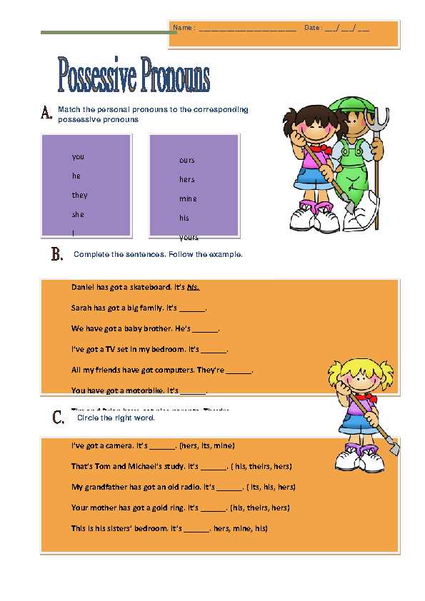 worksheets on possessive pronouns