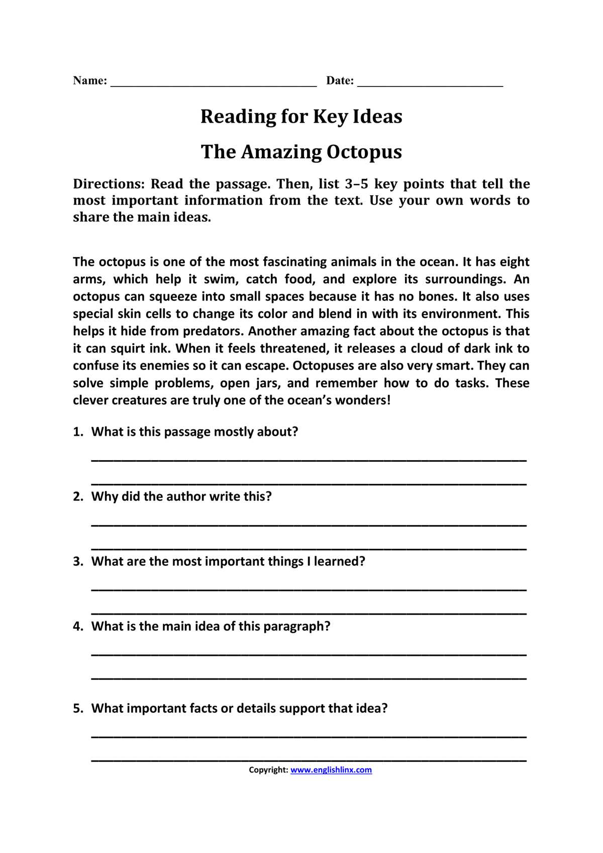writing comprehension worksheets