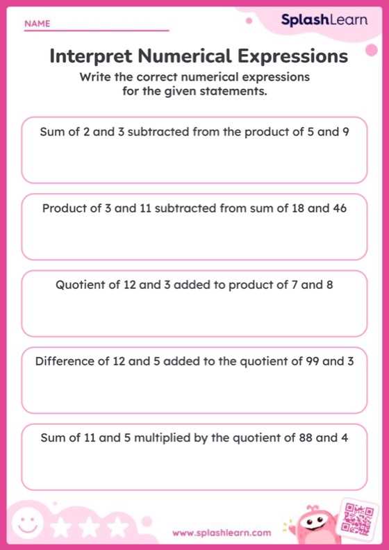 writing math expressions worksheet