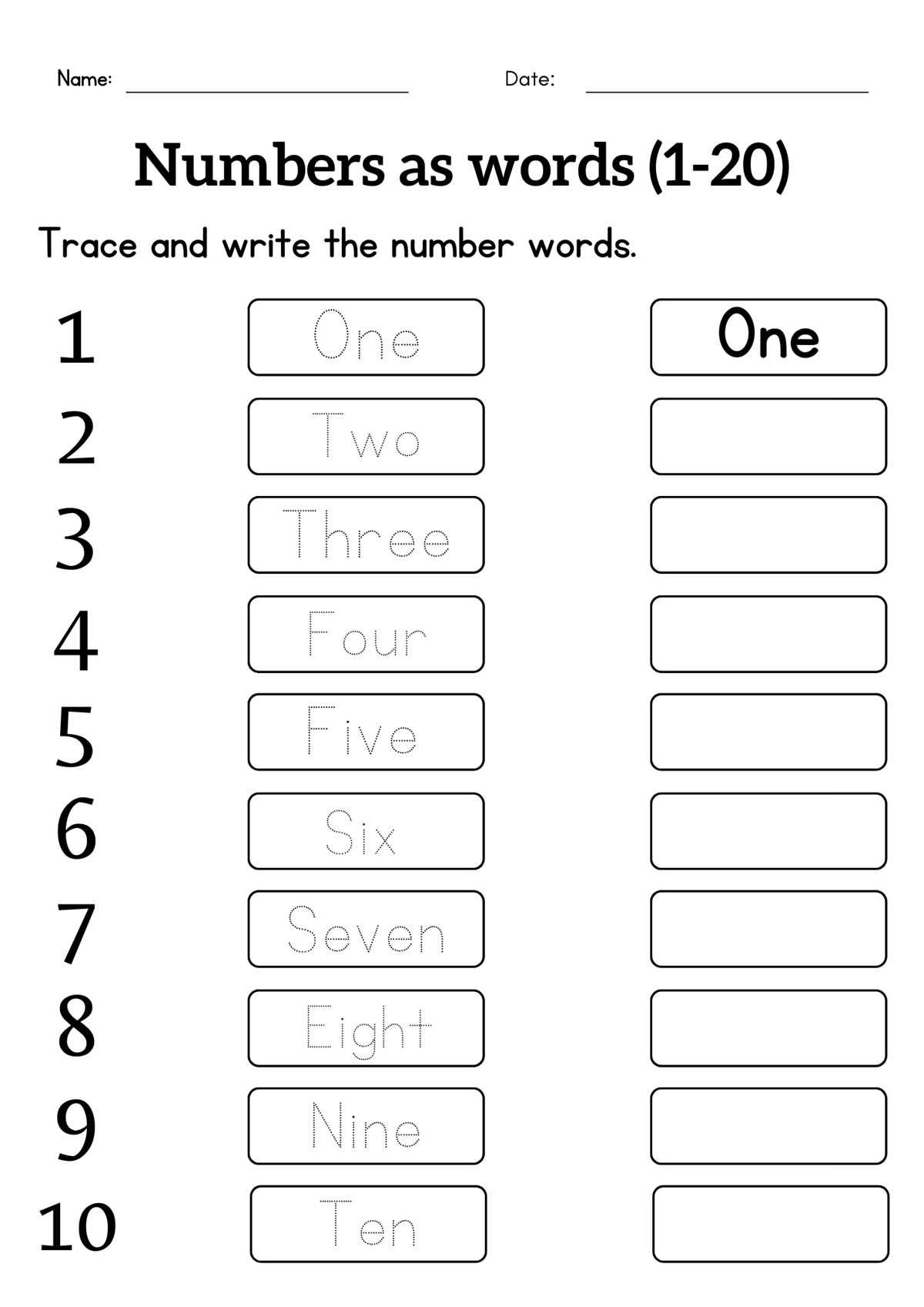 writing number names worksheet