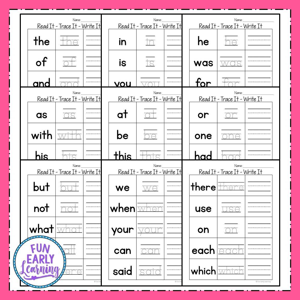 writing sight words worksheets