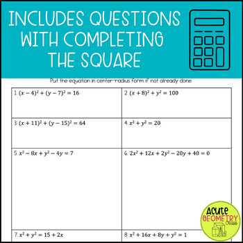 writing the equation of a circle worksheet