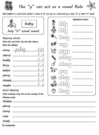 y vowel worksheets