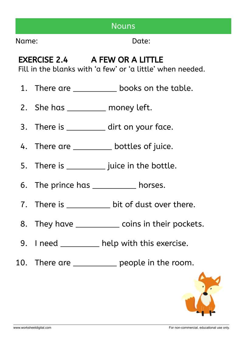 a few few a little little worksheet
