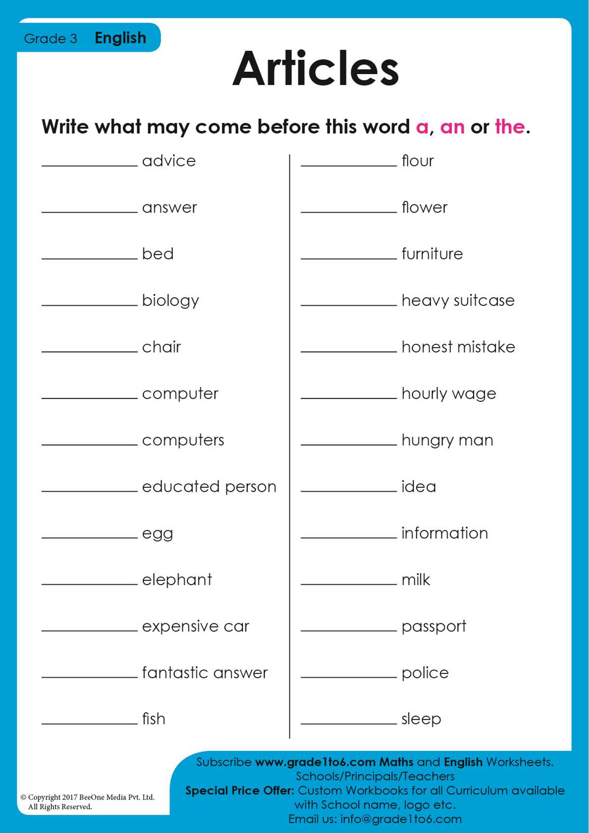 a or an worksheets