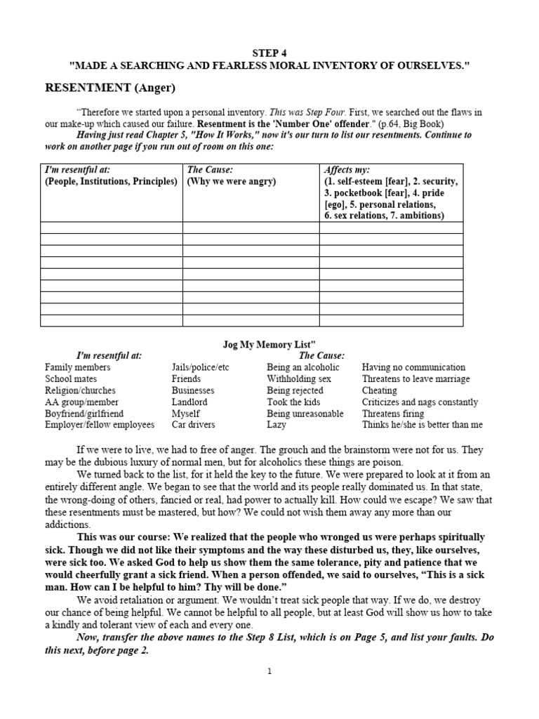 aa sex inventory worksheet